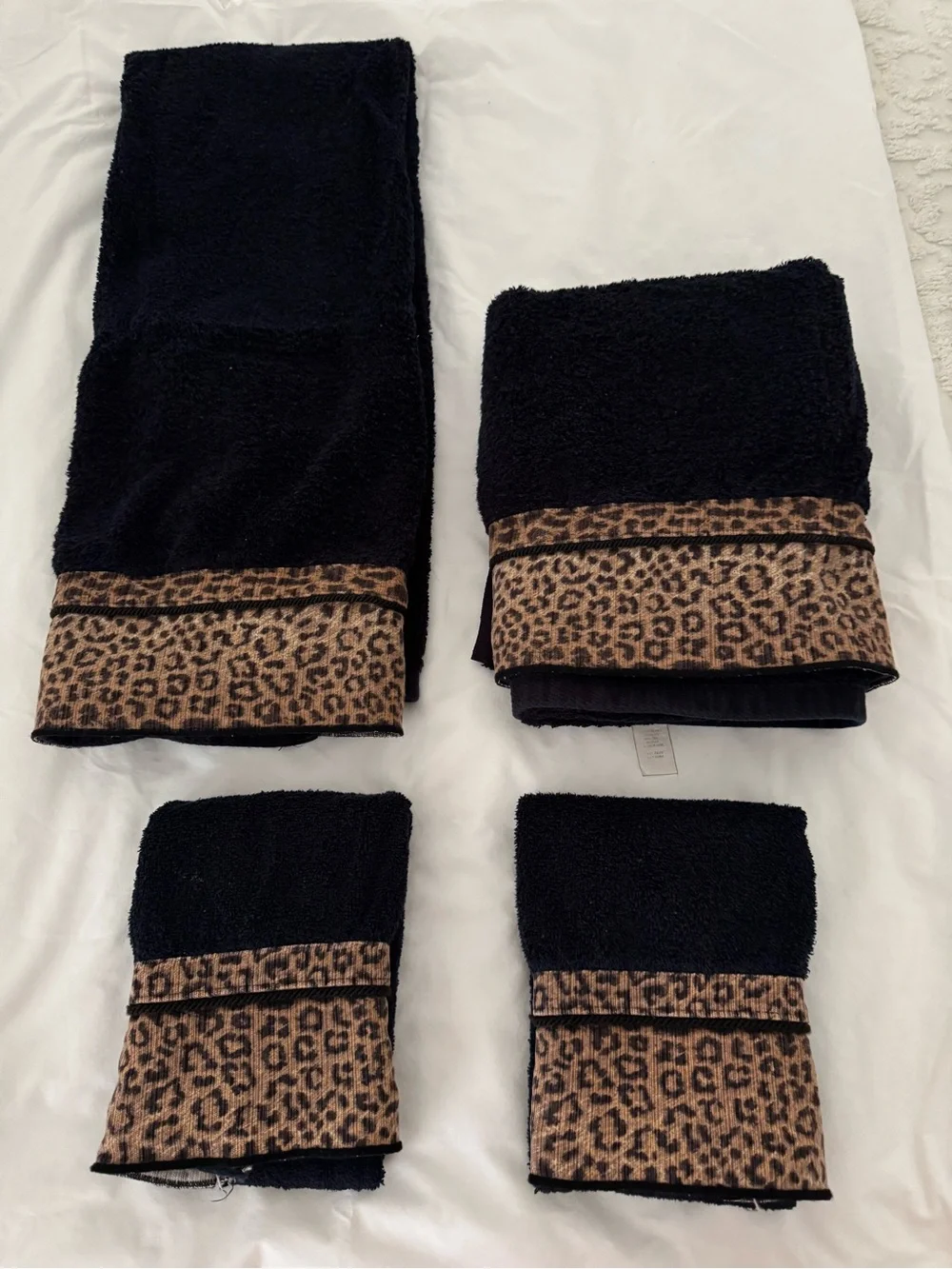 VTG Sears Set of 4 Leopard Print Hand Towels Black Trim Animal Safari Boho